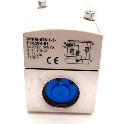 Used Festo VPPM-6TA-L-1-F-0L10H-S1 Proportional Pressure Regulator, Output: 0-10 bar
