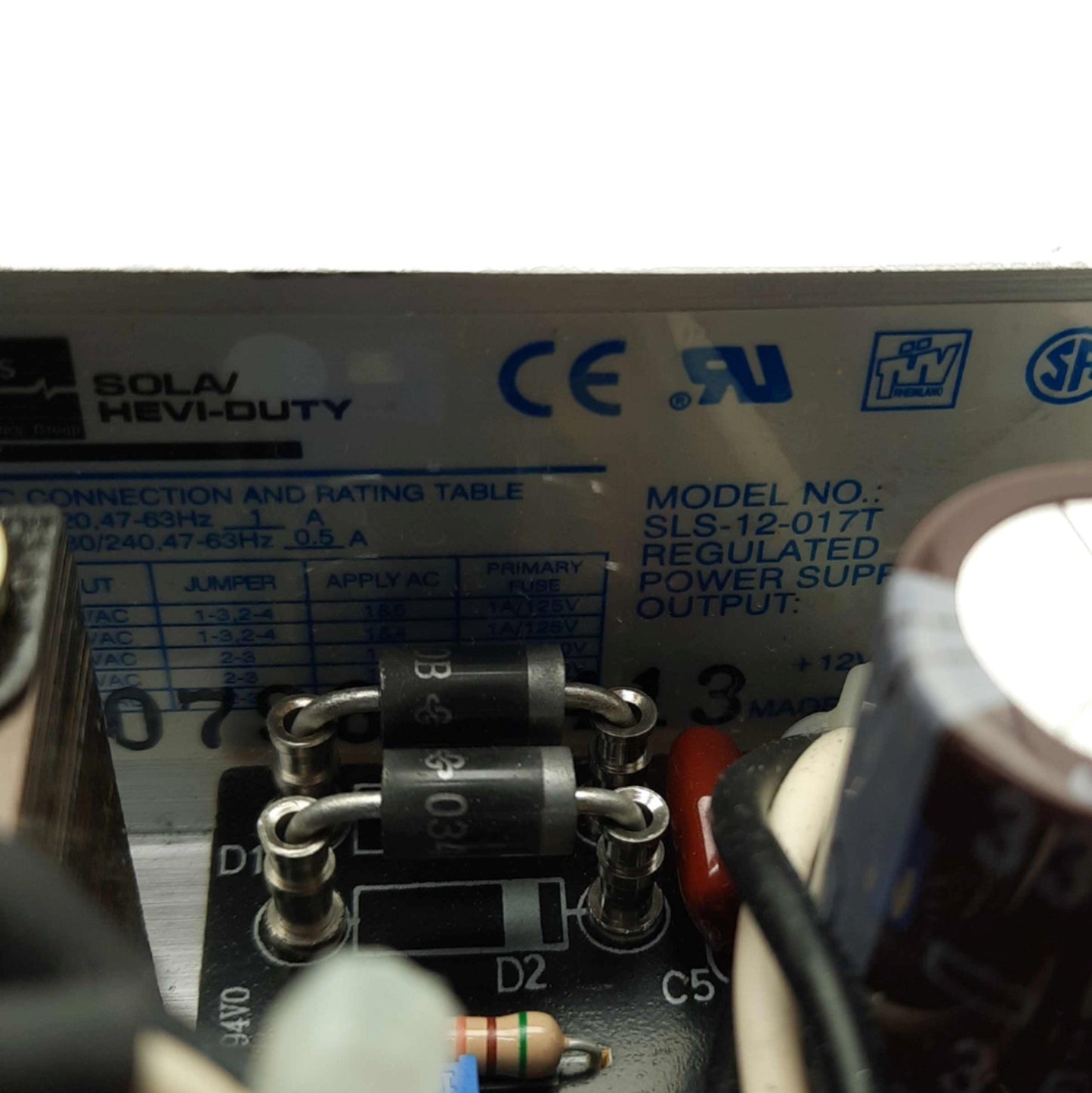 Used SOLA SLS-12-017T Power Supply 12VDC 1.7A 22.5W 4 13/16 x 4 x 2 5/8" 120/240VAC