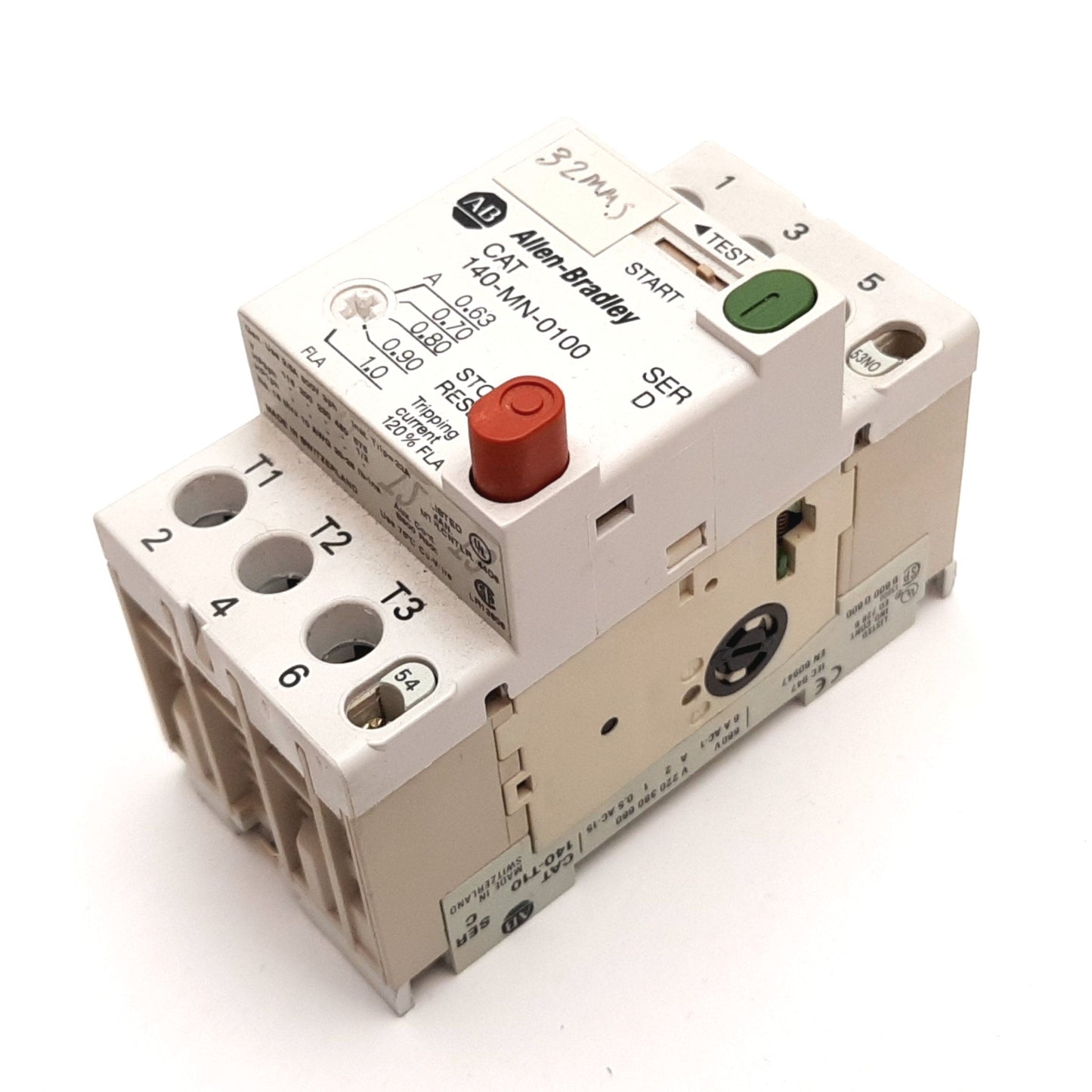 Used Allen Bradley 140-MN-0100 Manual Motor Starter, With 140-T10 Auxiliary Contact