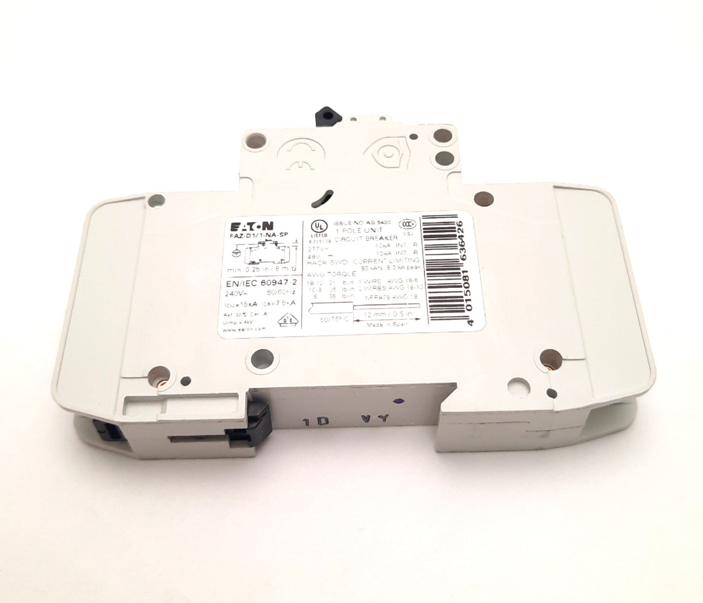 Used Eaton FAZ-D1/1-NA-SP Circuit Breaker 1 Pole, 277v AC 48v DC 1A, 10kA, DIN