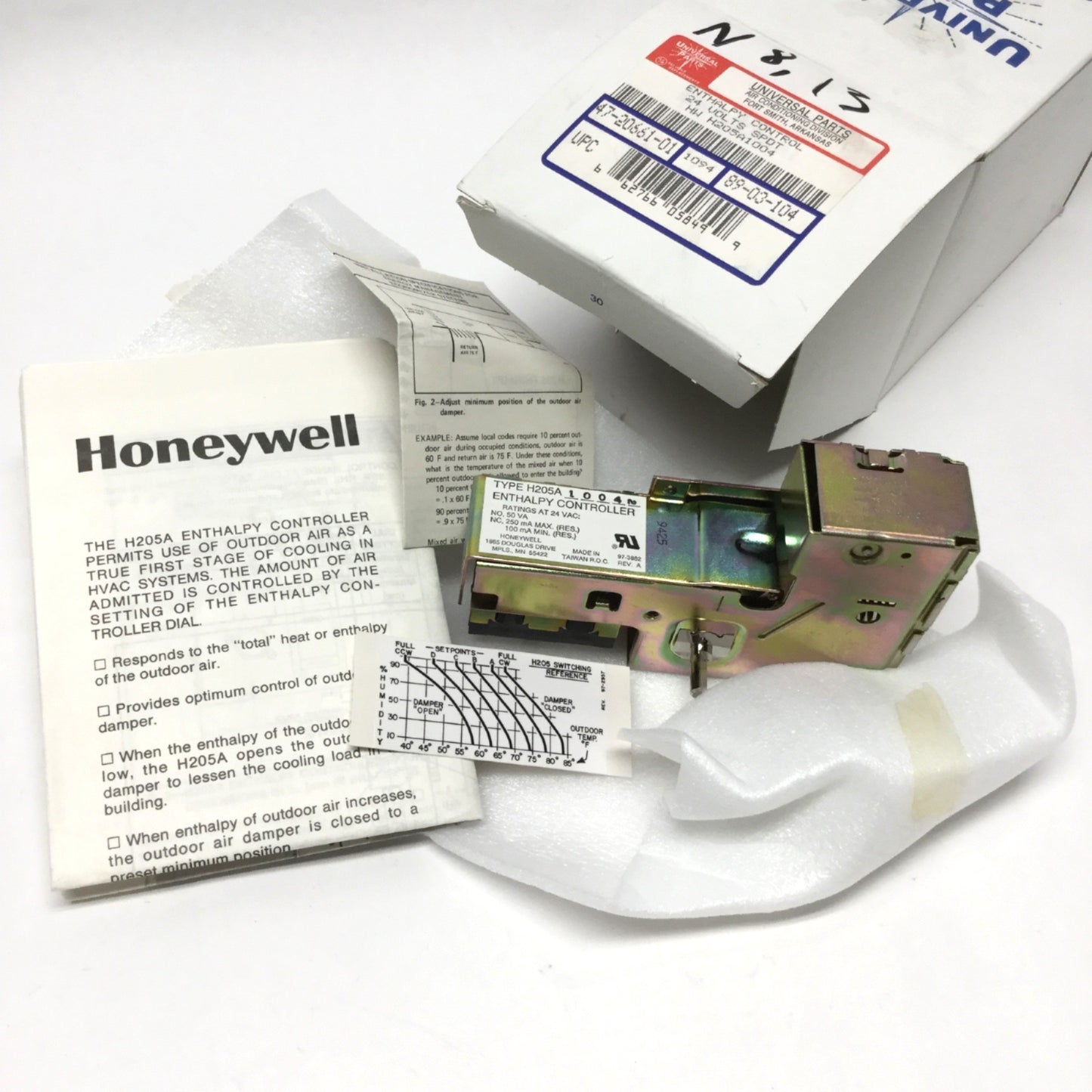 New Honeywell H205A1004 Damper Enthalpy Controller SPDT 24VAC 53-78°F 10-80%RH