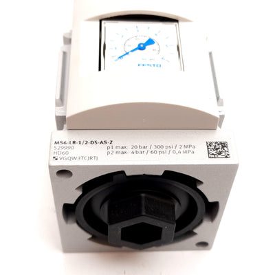 Used Festo MS6-LR-1/2-D5-AS-Z Pressure Regulator, Input: 300psi Max, Output: 60psi