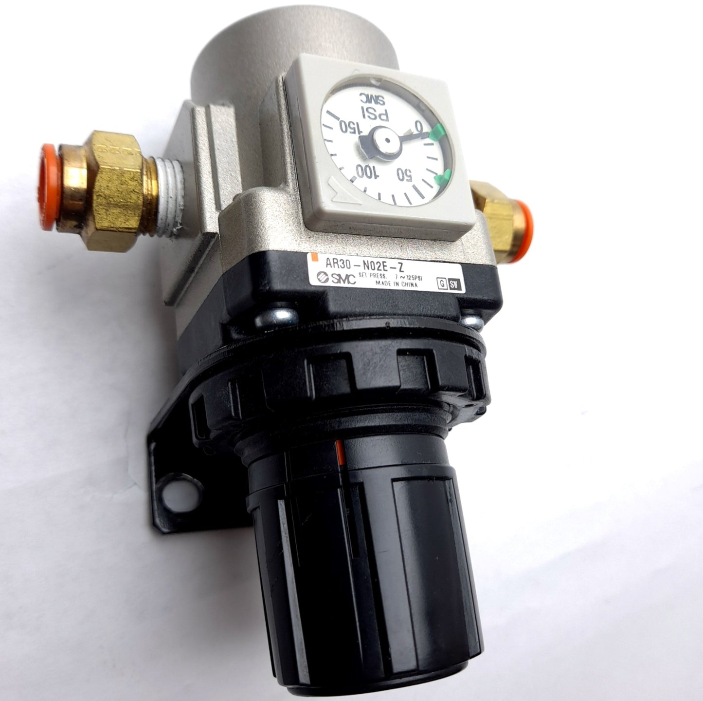 Used SMC AR30-N02E-Z Pneumatic Regulator, Set Pressure: 7-125psi, Ports: 1/4" NPT