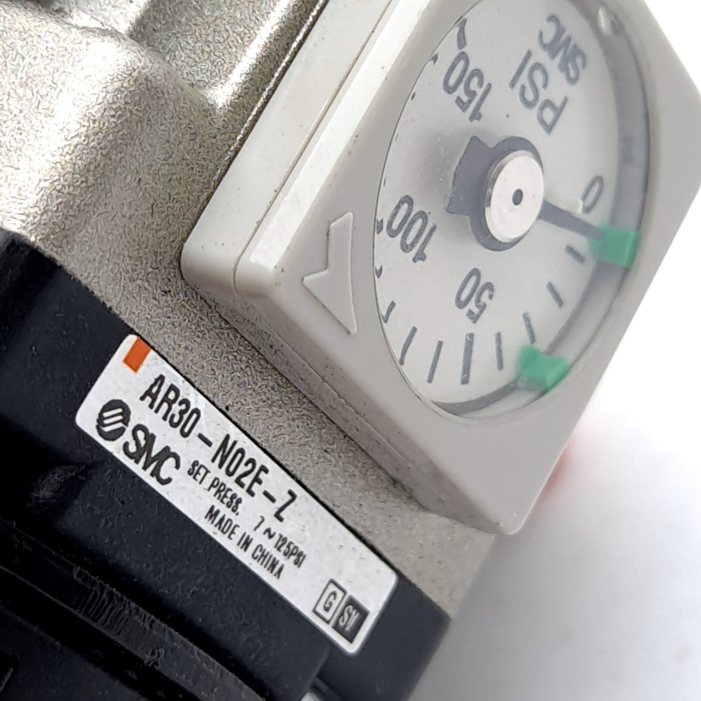 Used SMC AR30-N02E-Z Pneumatic Regulator, Set Pressure: 7-125psi, Ports: 1/4" NPT