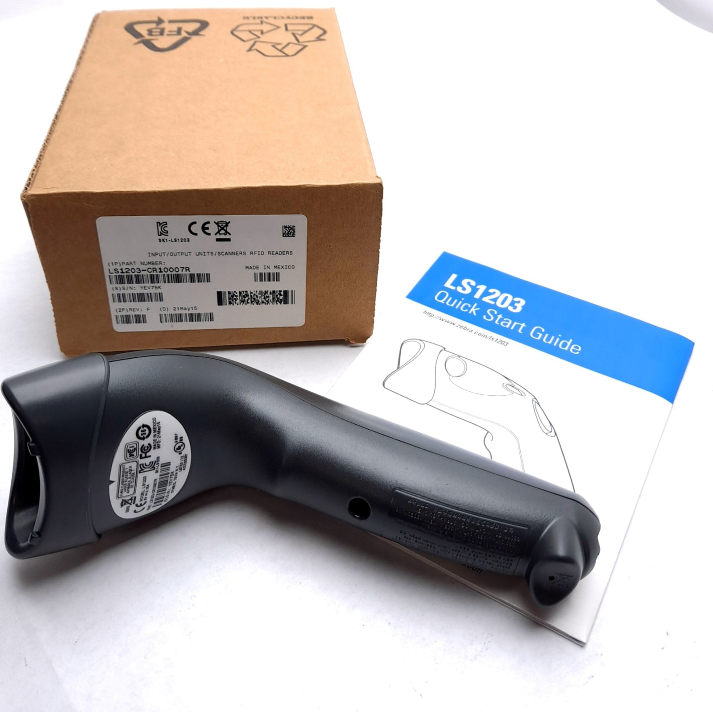 New – Open box Zebra LS1203-CR10007R Handheld Scanner 5+/-10%VDC 100mA 650nm Laser diode 100SPC