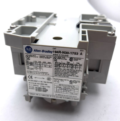 New – Open box Allen Bradley 194R-N30-1753 Non-Fused Disconnect Switch 30A 600VAC 250VDC
