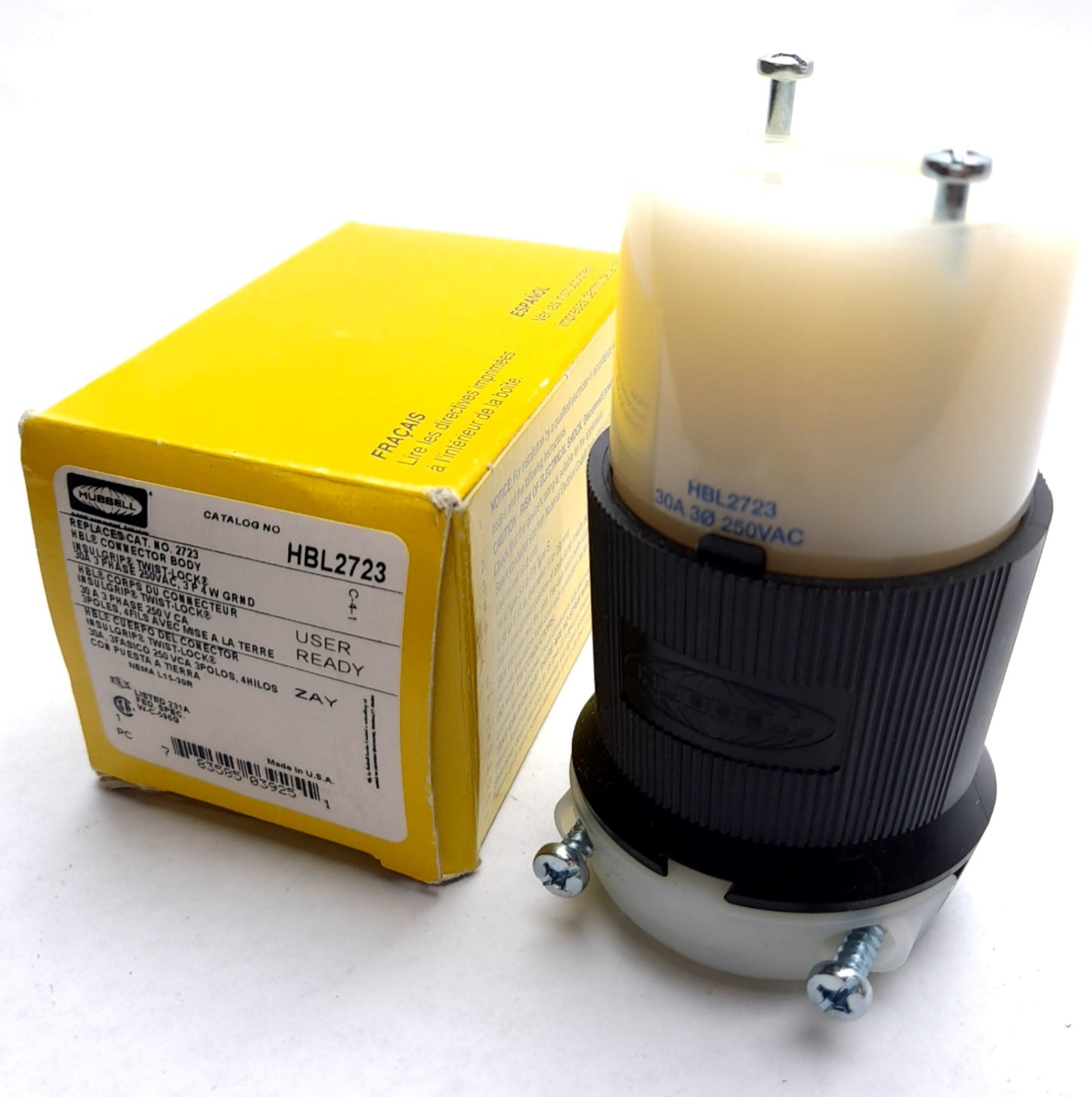 New Hubell HBL2723 Twist-Lock 4 Wire Grounding 30A 250VAC 3Ø L15-30R, 3 Phase