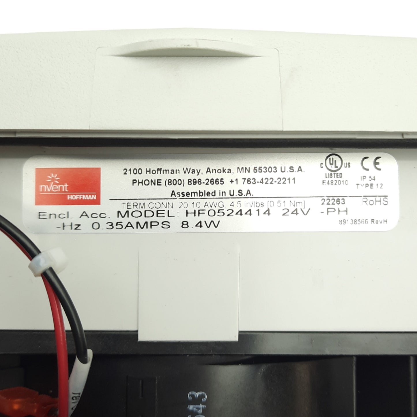 New Hoffman HF0524414 nVent Side Mount Filter Fan 24VDC, 0.35A, 8.4W, 5" x 5", IP54