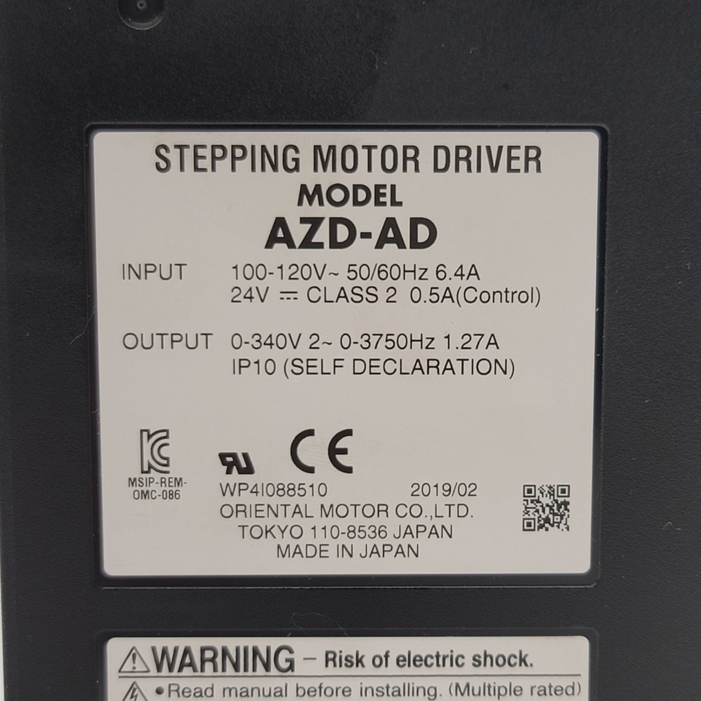 Used Oriental Motor AZD-AD AlphaStep Stepper Motor Driver 120VAC In, 0-340V 2Ph Out