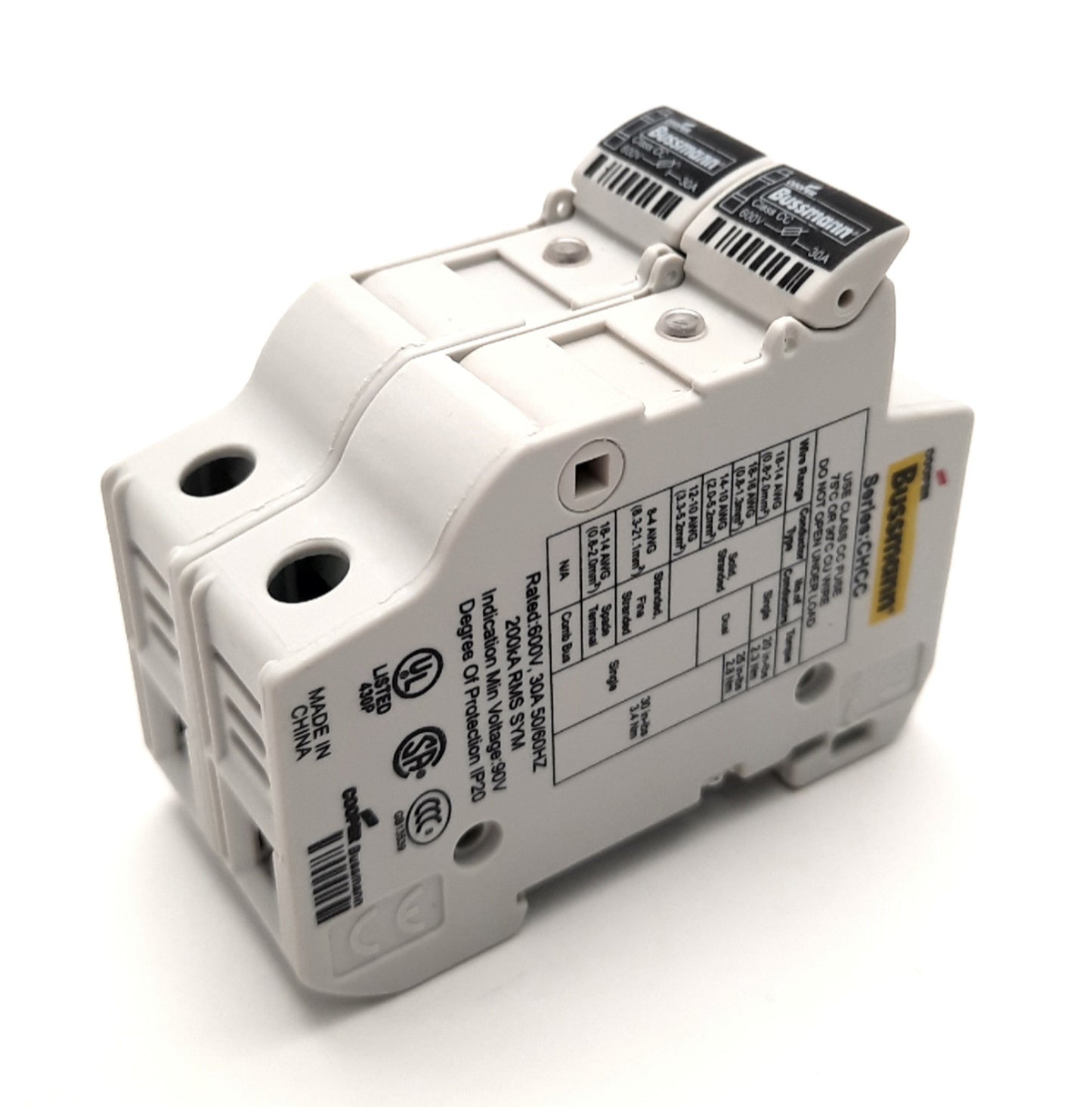 New Cooper Bussman CHCC2DIU Fuse Holder 2P, 600V 30A, LP-CC, FNQ-R, KTK-R, 200kA