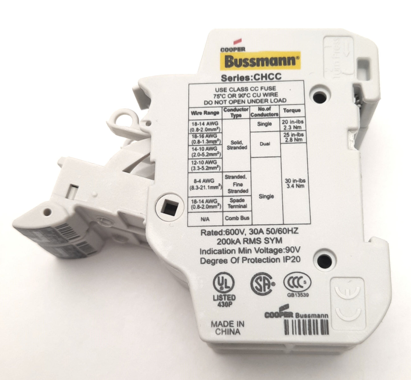 New Cooper Bussman CHCC2DIU Fuse Holder 2P, 600V 30A, LP-CC, FNQ-R, KTK-R, 200kA