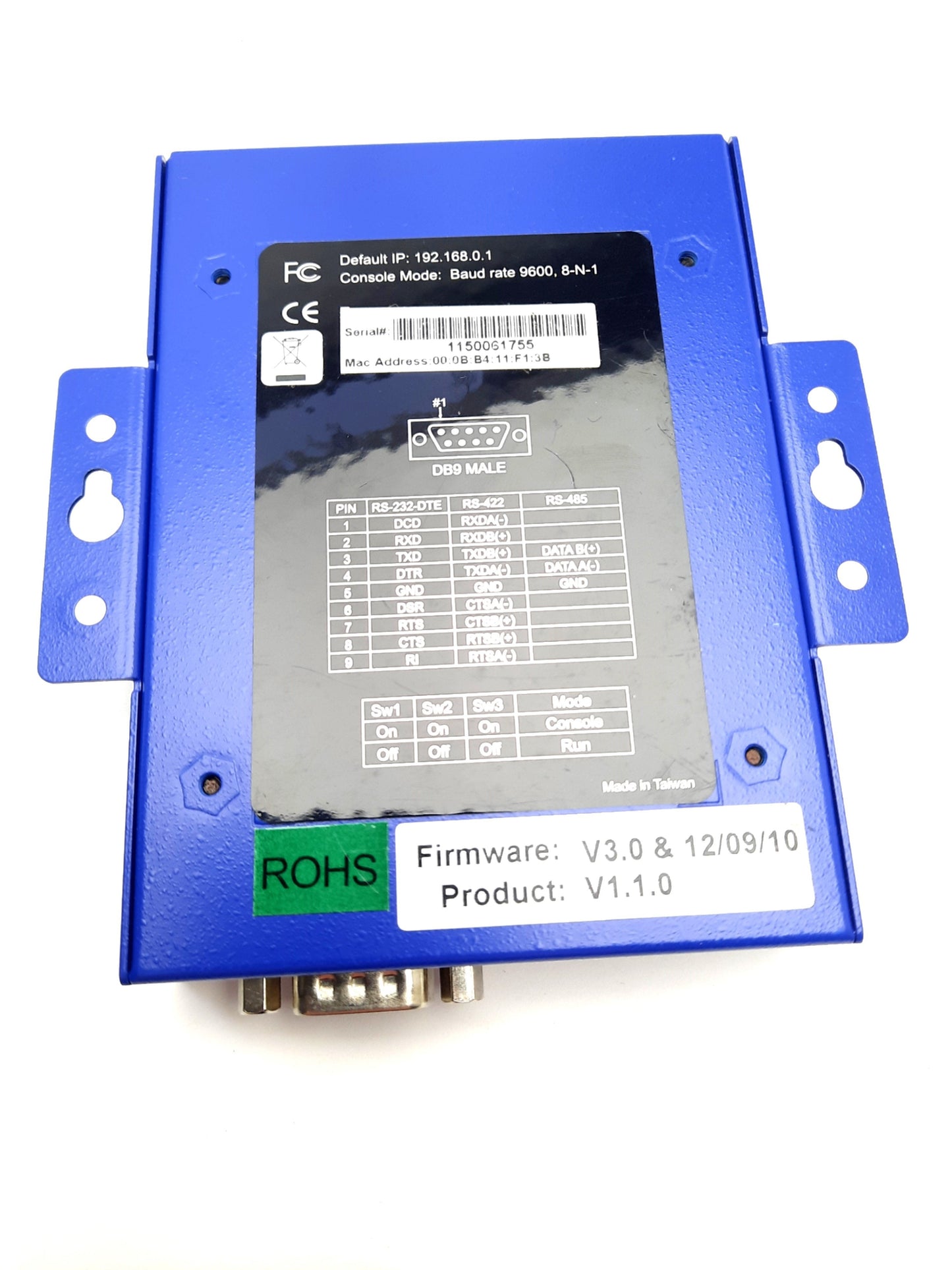 New B & B Electronics Vlinx BB-ESP901E 1 Port Ethernet Serial Server DB9 Male 12V