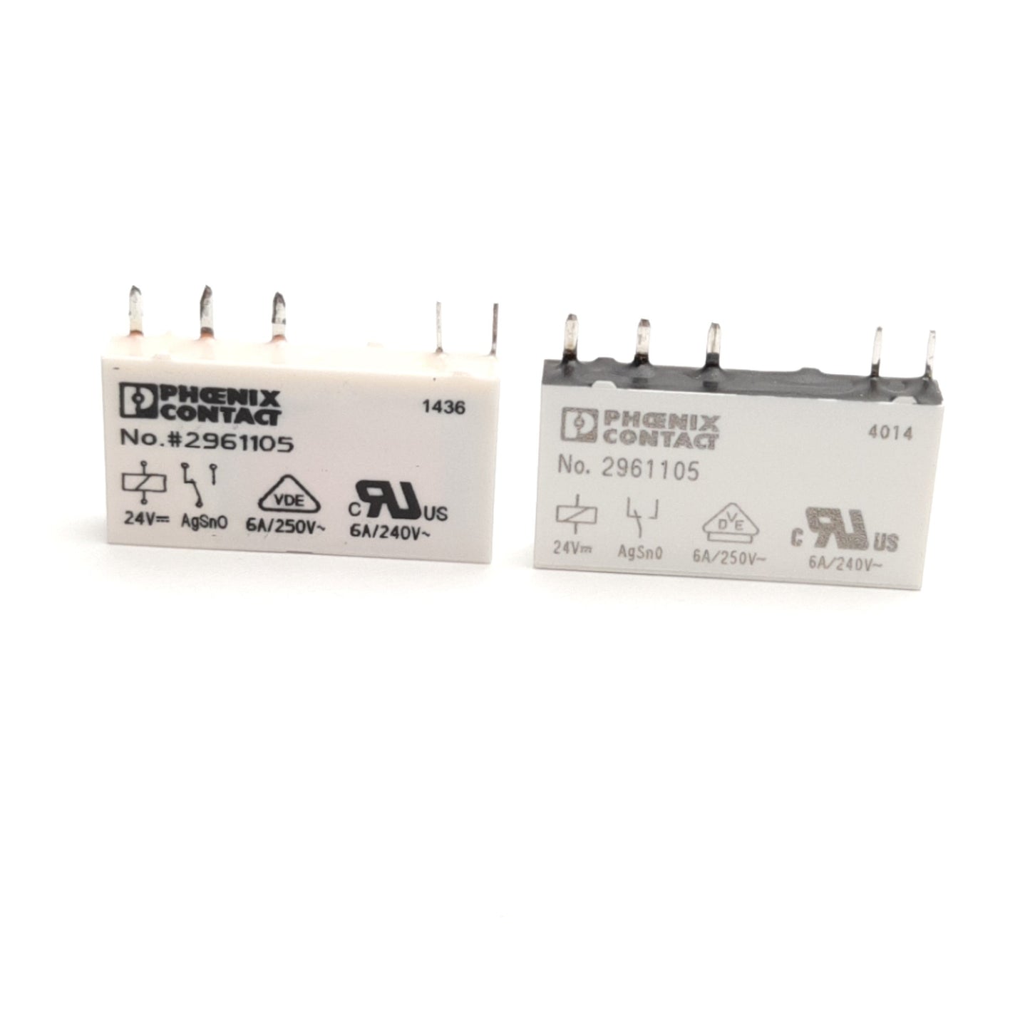 New – Open box Lot of 2 Phoenix Contact 2961105 Mini Power Relay, SPDT, 6A 300V, 24V DC Coil