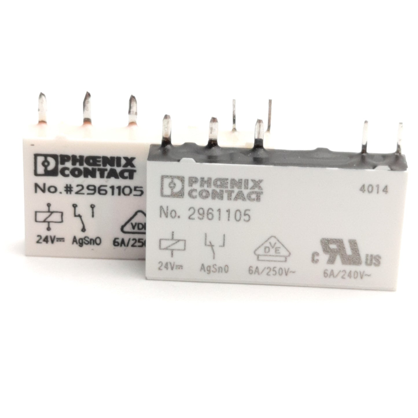 New – Open box Lot of 2 Phoenix Contact 2961105 Mini Power Relay, SPDT, 6A 300V, 24V DC Coil