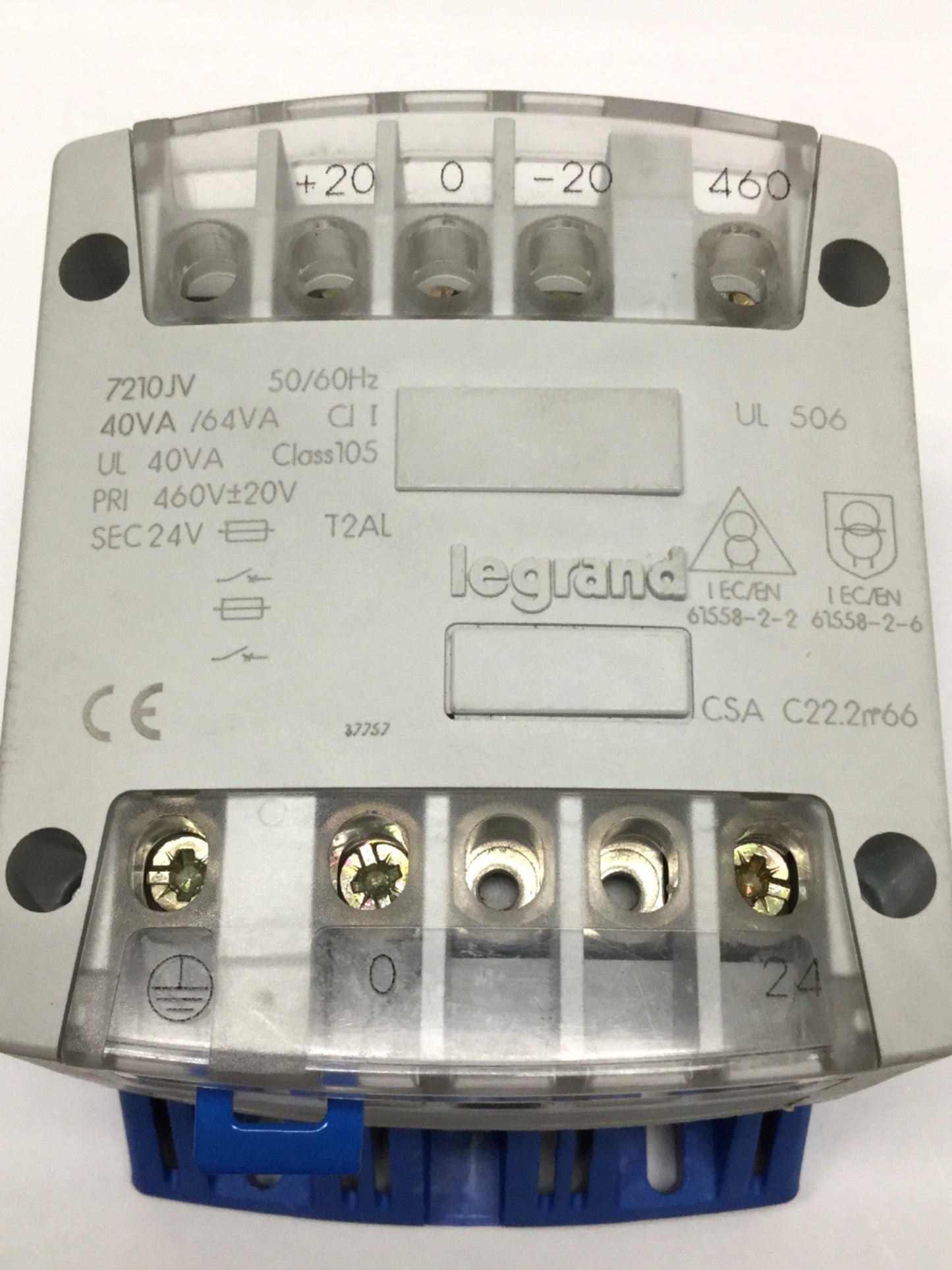 Used Legrand 7210JV Control Transformer 460V ±20V Primary, 24V Secondary 40VA/64VA