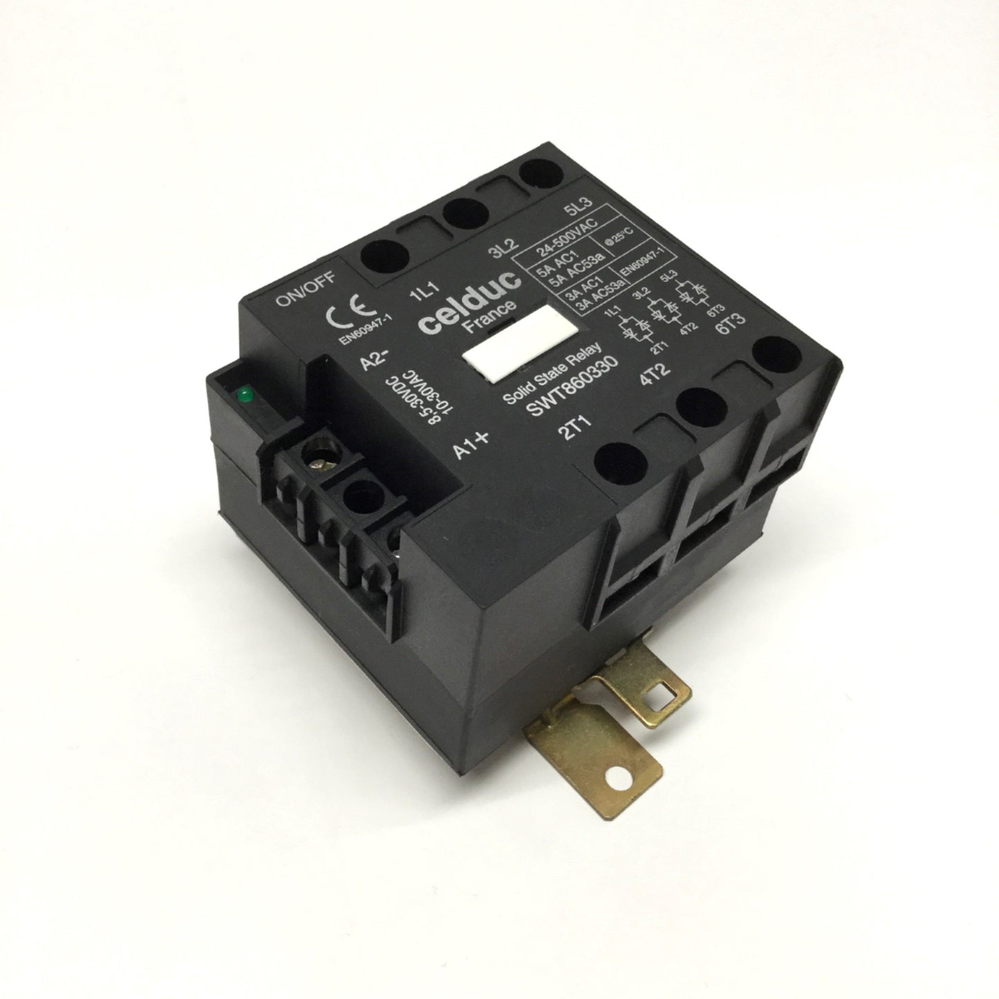 Used Celduc SWT860330 Solid State Relay, 3-Phase 24-500VAC 5A, 10-30VAC/DC Control