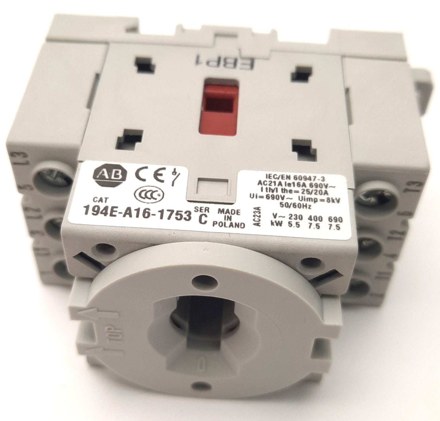 New – Open box Allen Bradley 194E-A16-1753 Rotary Load Disconnect Switch 600VAC 16A, 3-Pole