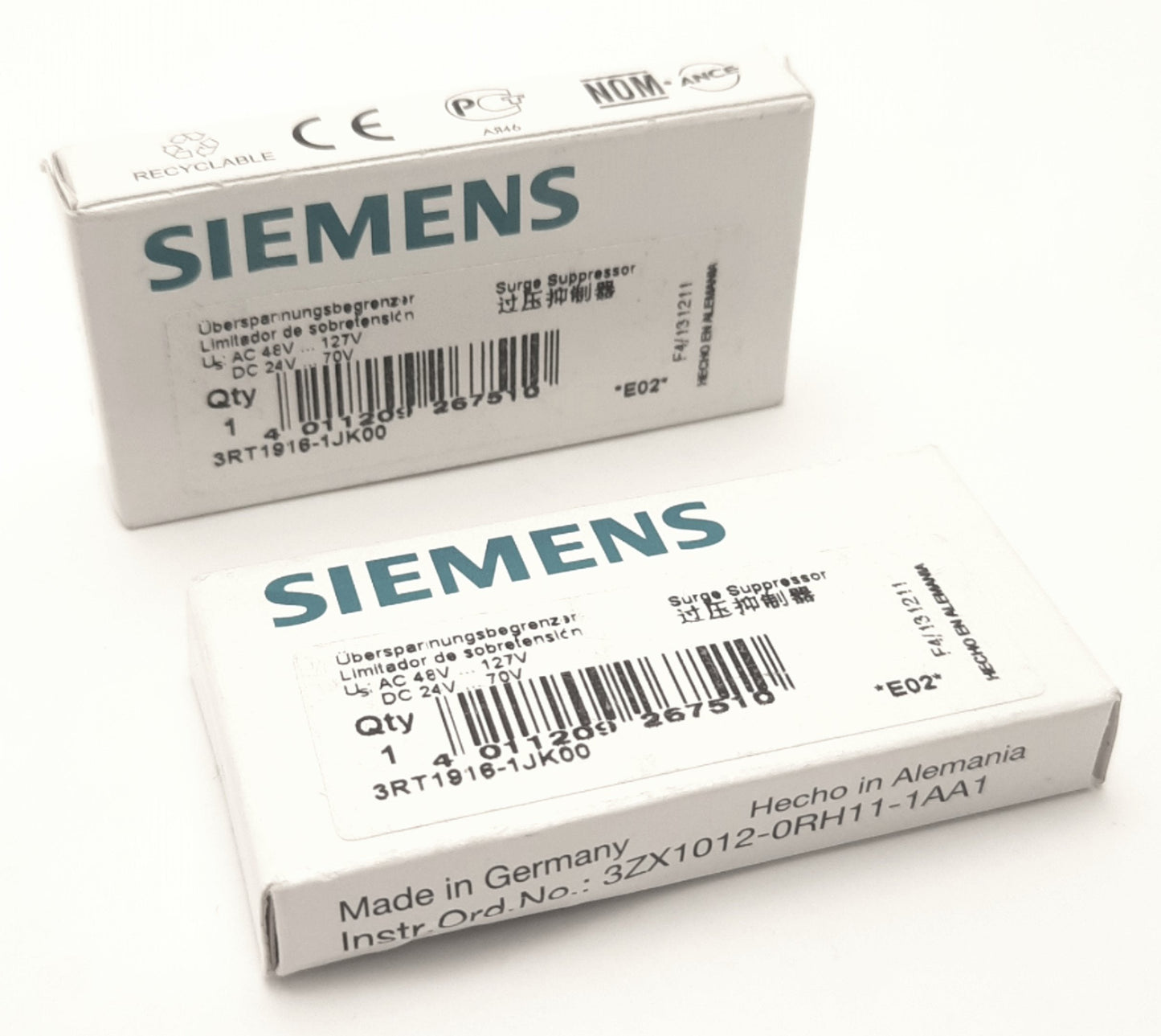 New Lot of 2 Siemens 3RT1916-1JK00 Surge Suppressors 48-127v AC, 24-70v DC