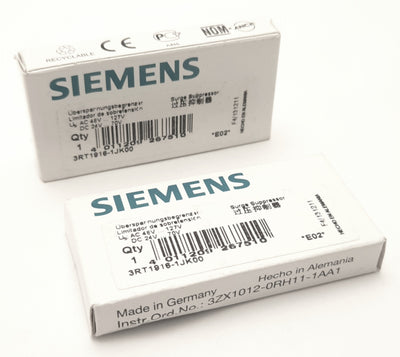 New Lot of 2 Siemens 3RT1916-1JK00 Surge Suppressors 48-127v AC, 24-70v DC
