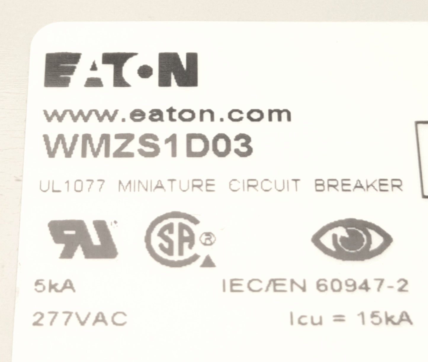 New – Open box Lot of 3 Eaton WMZS1D03 Miniature Circuit Breaker 277/480v AC, 3A, D-Curve, 5kA