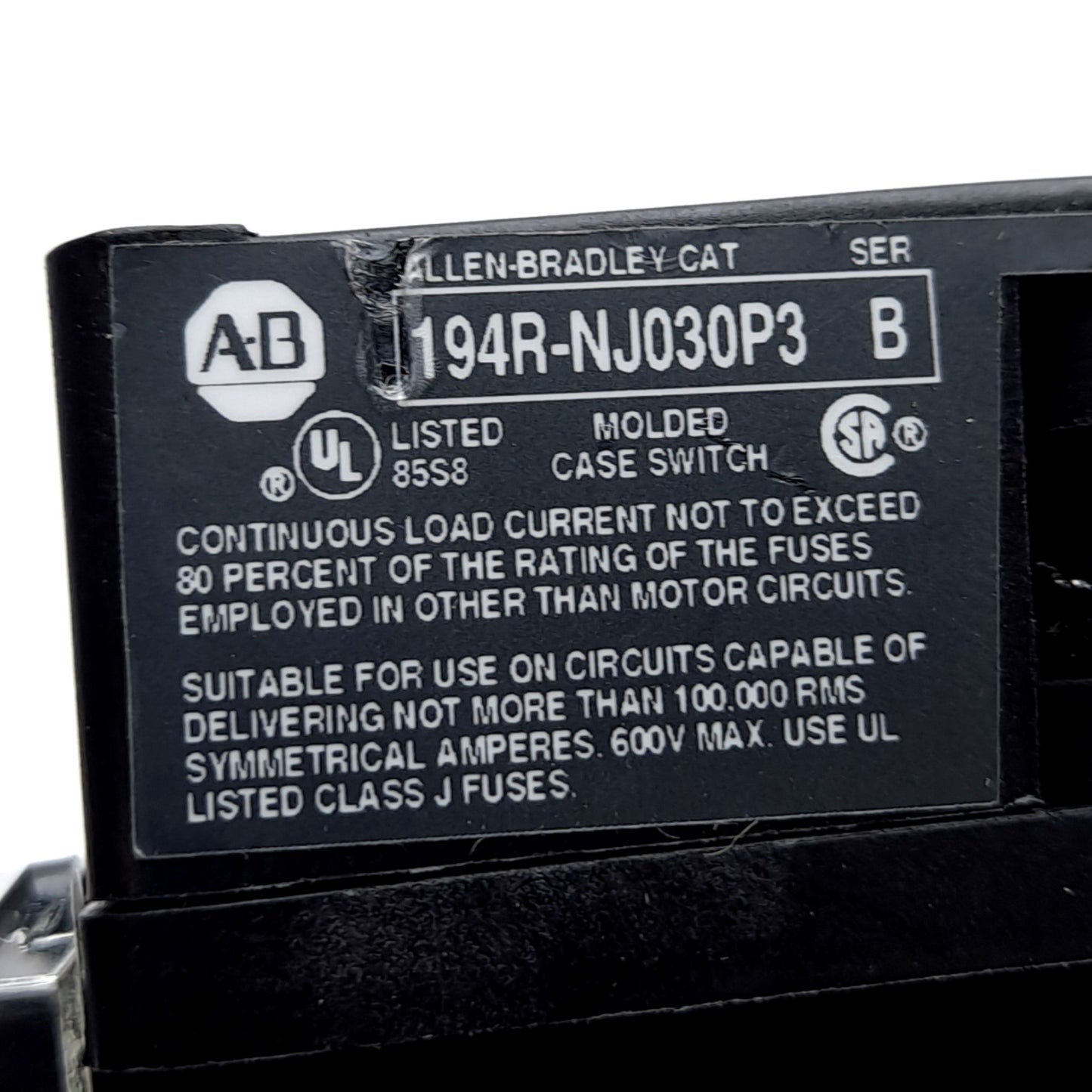 Used Allen Bradley 194R-NJ030P3 Fused Disconnect Switch, 3-Pole, 30A 600V