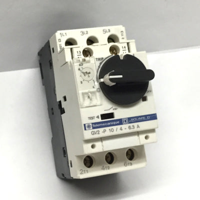 Used Telemecanique GV2-P10 Manual Motor Starter Circuit Breaker, 4-6.3A w/Aux GVAE1