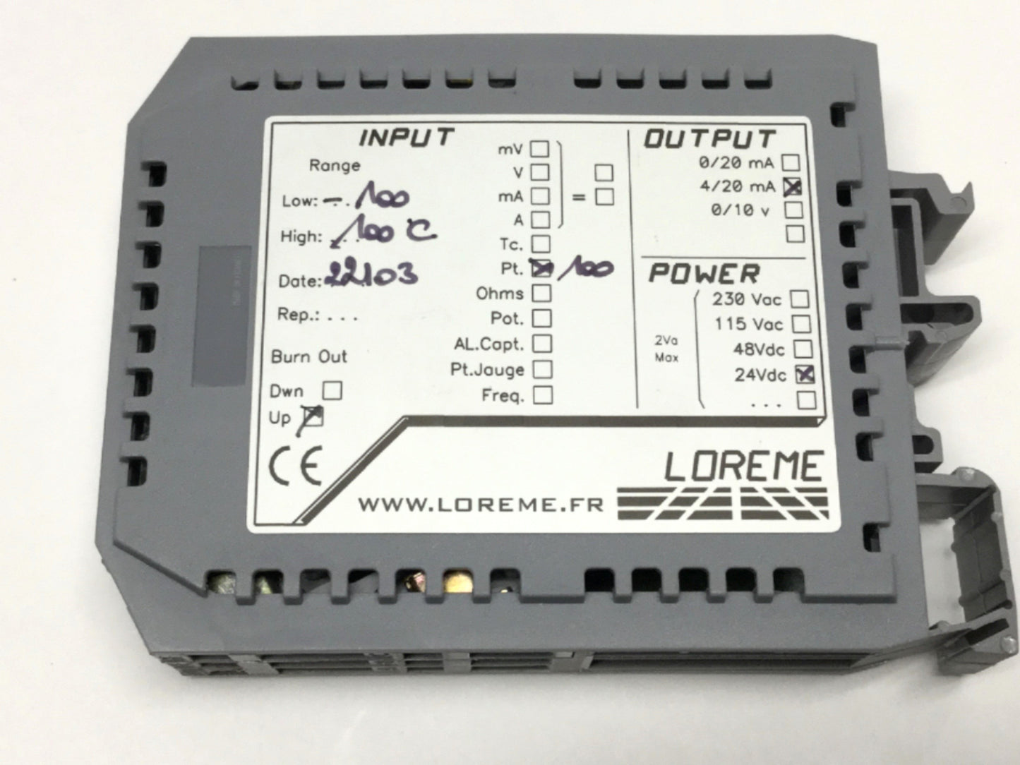 Used Loreme CAL30iG Universal Isolator/Signal Conditioner, PT100 Input, 4-20mA Output