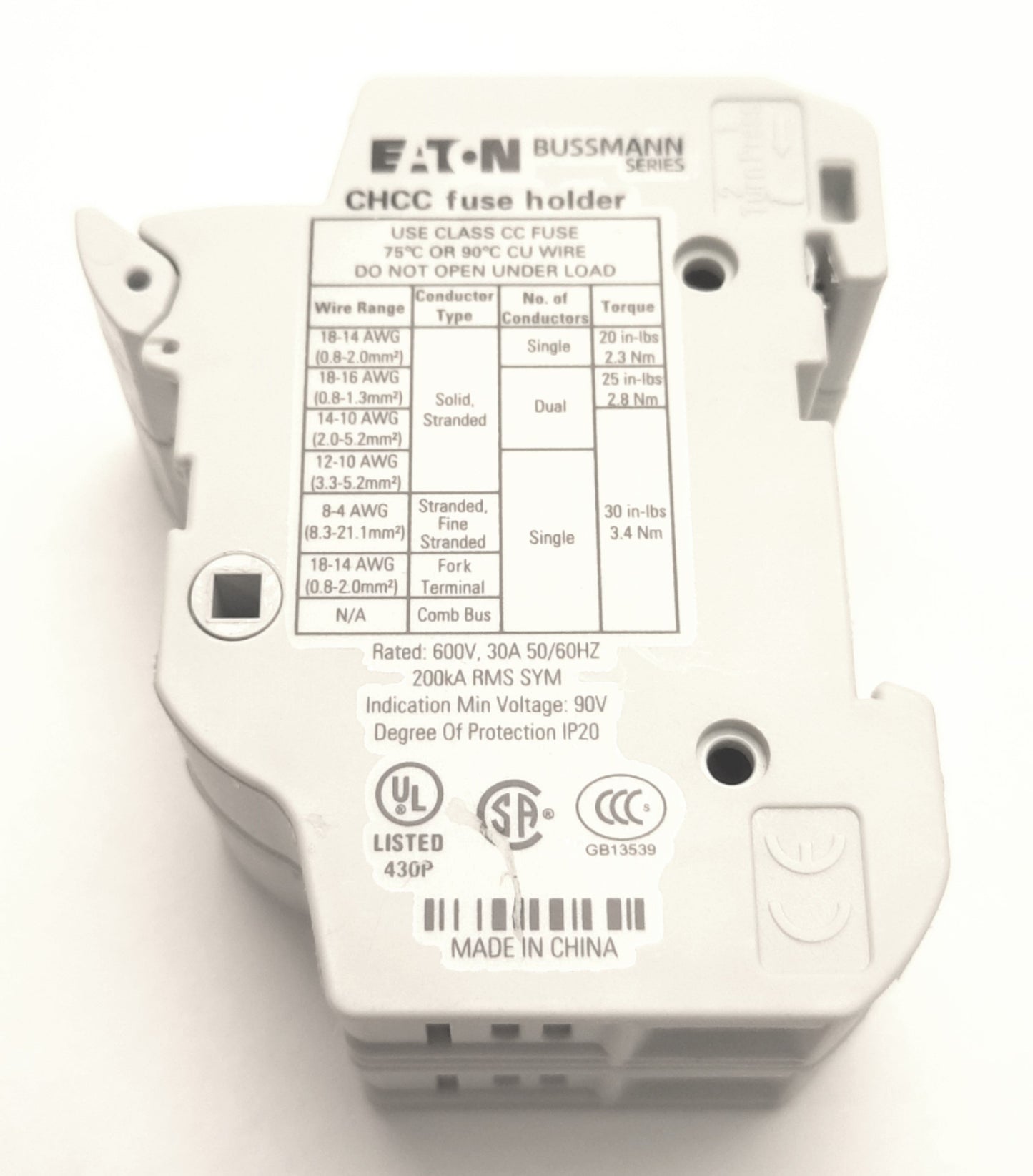 Open box Eaton CHM2DU Bussman Fuse Holder, 2 Poles, 30A 600v AC/DC, 200kA RMS, IP20