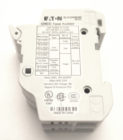 Open box Eaton CHM2DU Bussman Fuse Holder, 2 Poles, 30A 600v AC/DC, 200kA RMS, IP20