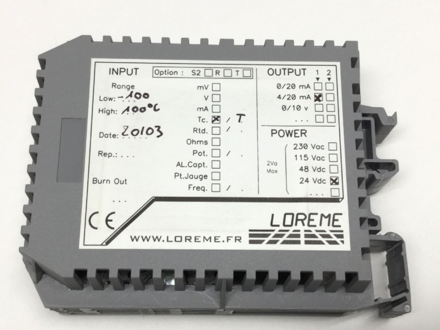 Used Loreme CNL35 Programmable Converter, Type T Thermocouple Input, 4-20mA Output