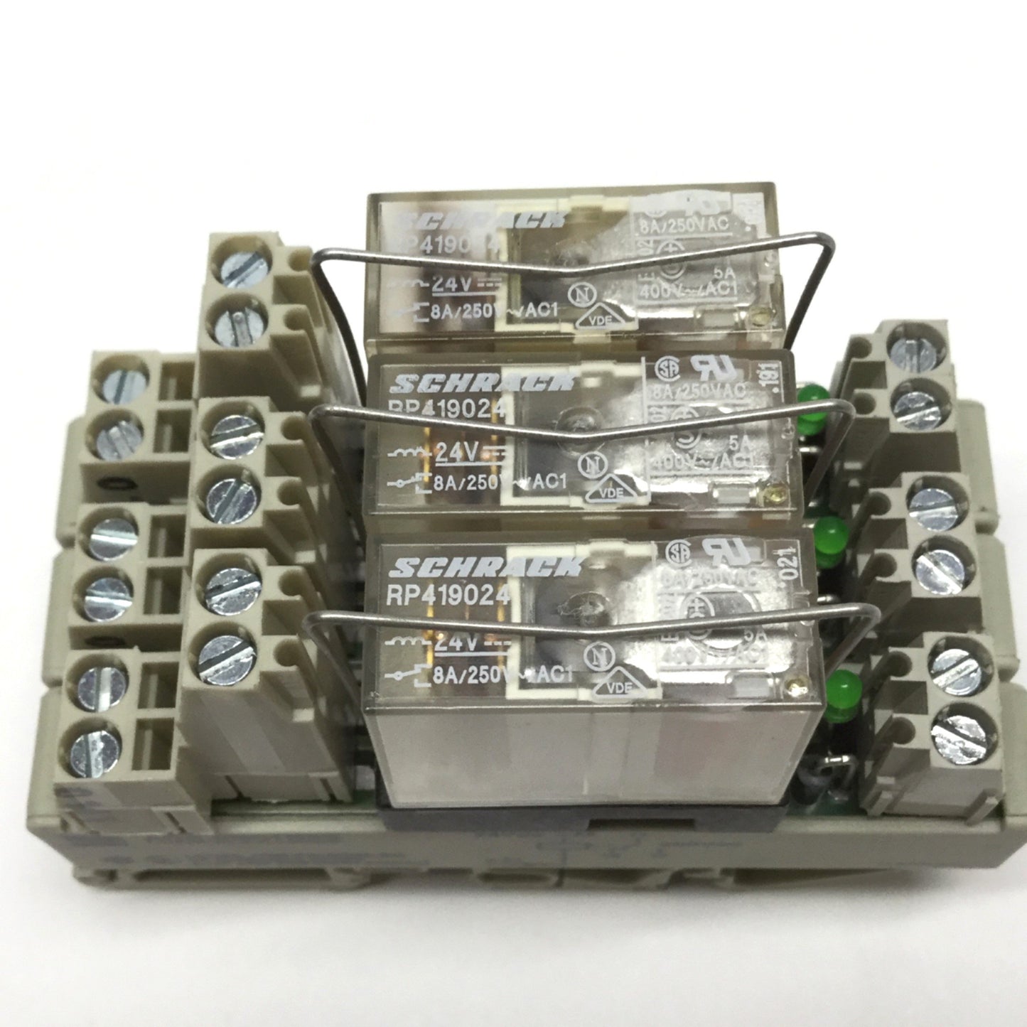 Used Lot of 3 Schrack RP419024 Power Relays, SPDT, 24VDC Coil, 8A 250VAC w/Socket