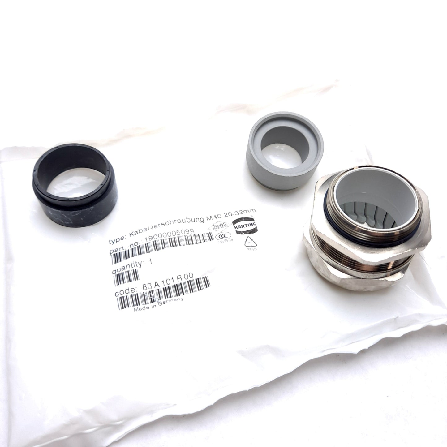 New – Open box Harting 19 00 000 5099 Cable Gland M40 20-32mm, Key-width 50mm, Wrench Size 50