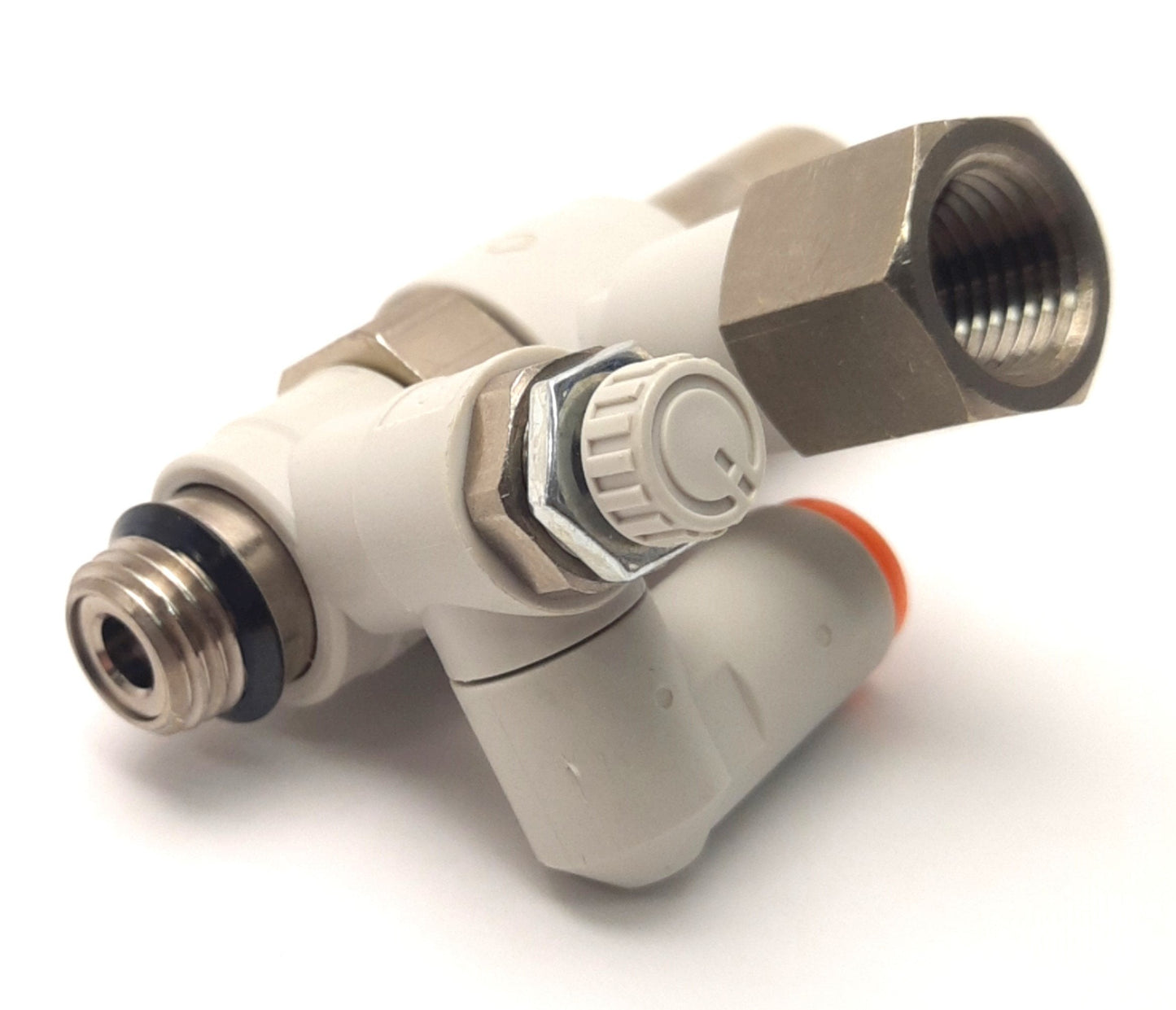 New – Open box SMC ASP430F-U02-07-X352 Speed Control w/ Check Valve, 1/4" Tube to 1/4" G Thread