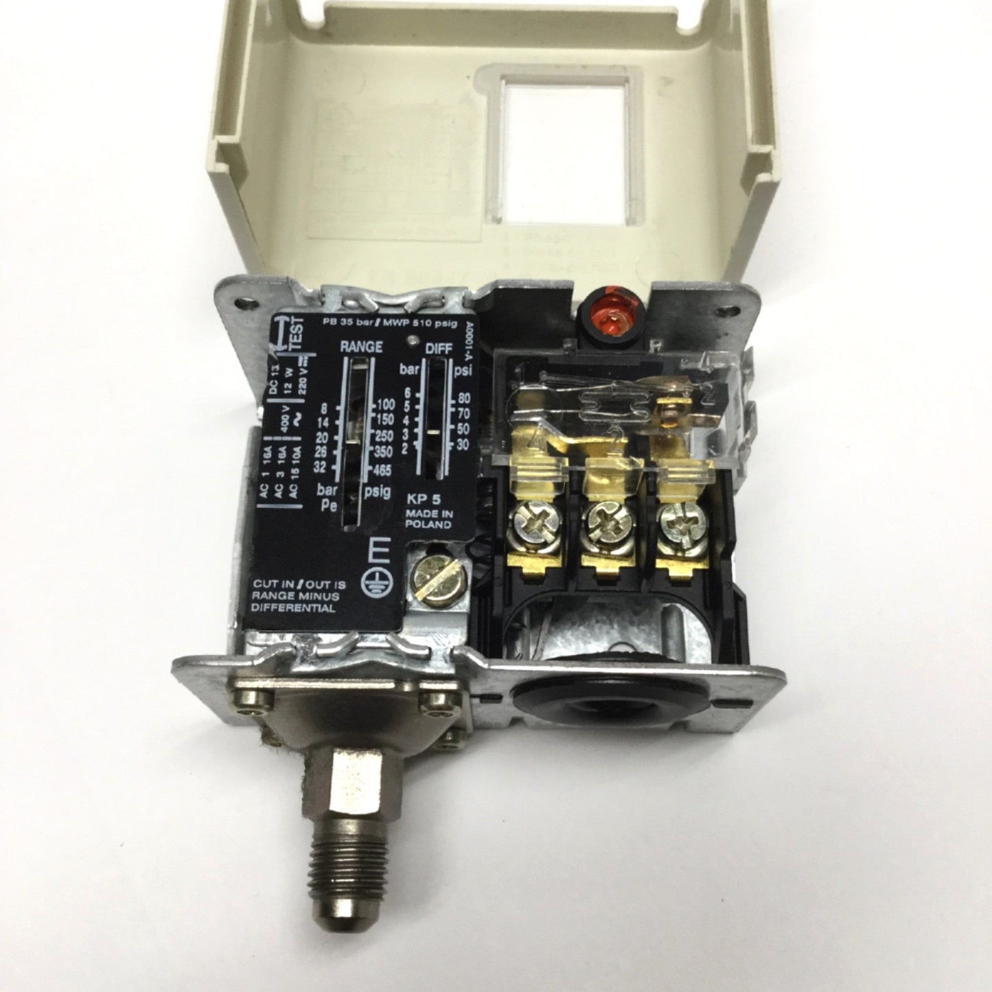 Used Danfoss KP5 Pressure Control Switch SPDT, 8-32 bar Range, 1.8-6 bar Differential