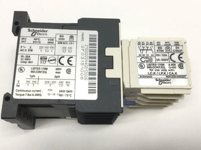 Used Telemecanique LP1K1210BD Contactor, 24VDC Coil, 20A, 3-Pole+1NO w/Aux 2NO-2NC