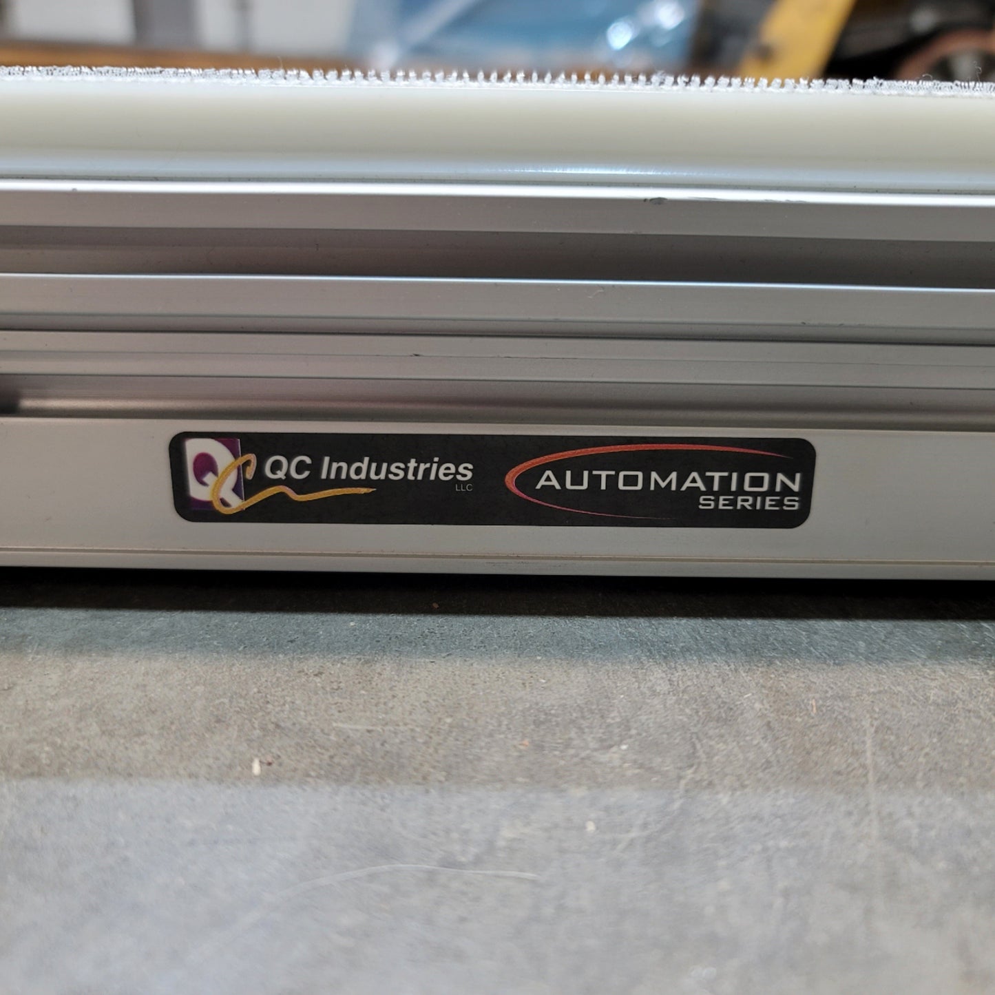 Used QC Conveyors AS40 End Drive Flat Belt Conveyor 4" Wide 42" Long, 200VAC, 6.57FPM