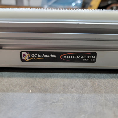 Used QC Conveyors AS40 End Drive Flat Belt Conveyor 4" Wide 42" Long, 200VAC, 6.57FPM