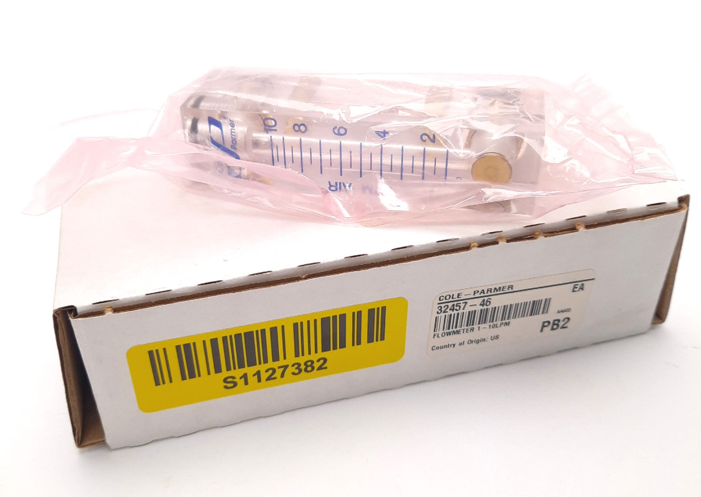 New Cole Parmer 32457-46 Flow Meter, 2" Scale, 10LPM Air, 1/8" NPT, Acrylic