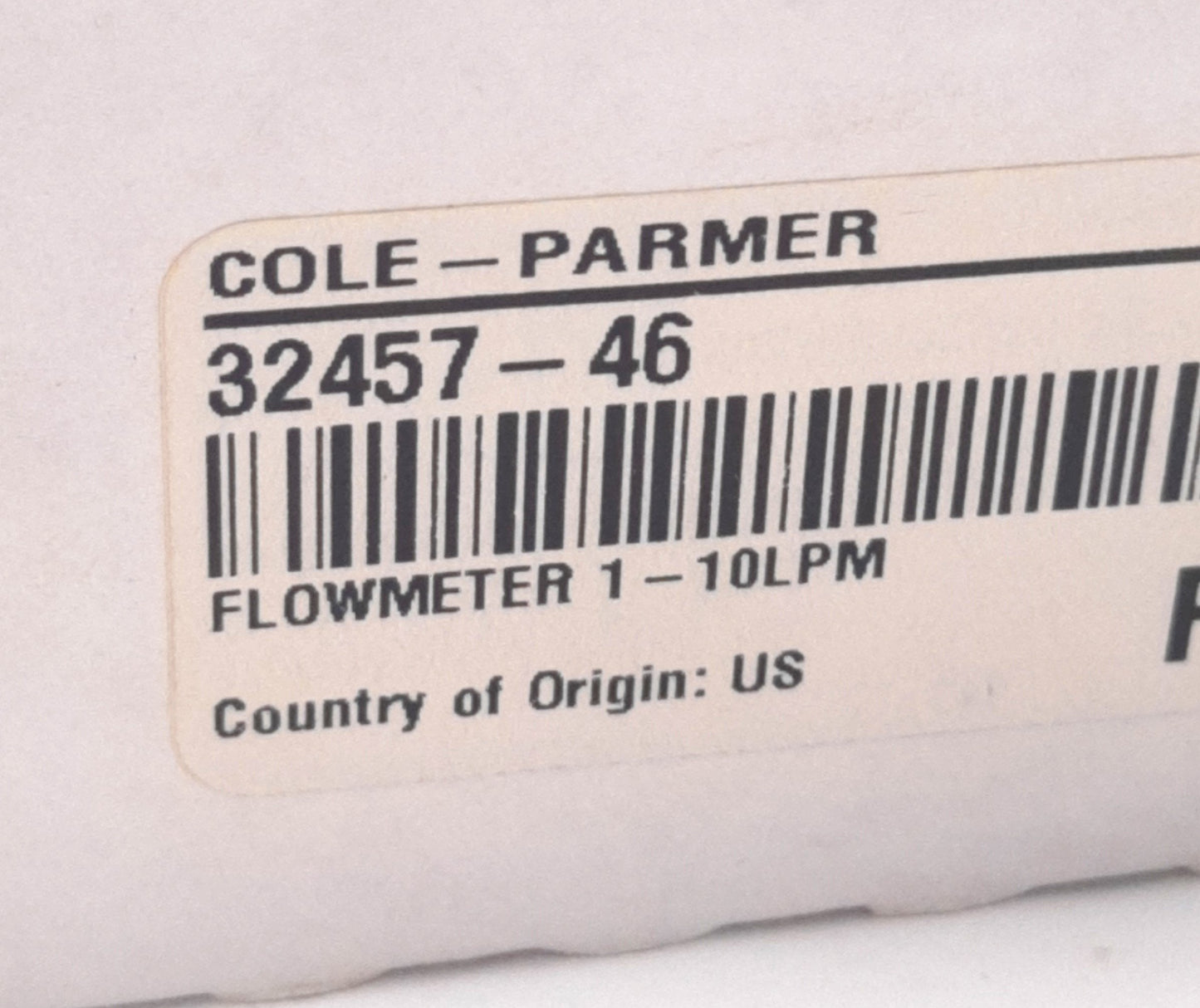 New Cole Parmer 32457-46 Flow Meter, 2" Scale, 10LPM Air, 1/8" NPT, Acrylic
