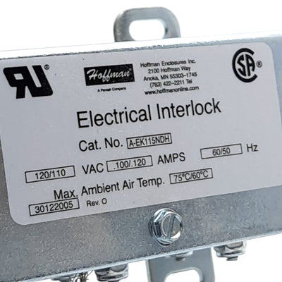 New – Open box Hoffman A-EK115NDH Electrical Interlock 120/110 VAC .100/.120 Amps 75°C/60°C