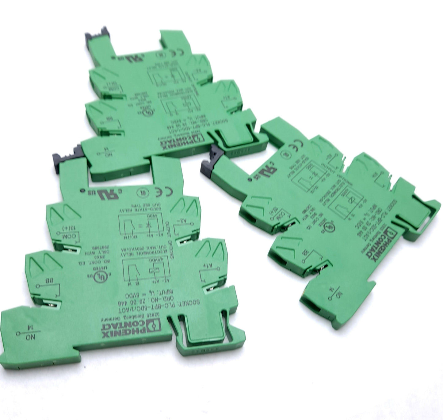 Used Lot of 3 Phoenix Contact PLC-BPT-5DC/1/ACT Relay Base 6.2mm, DIN Rail, 5v DC