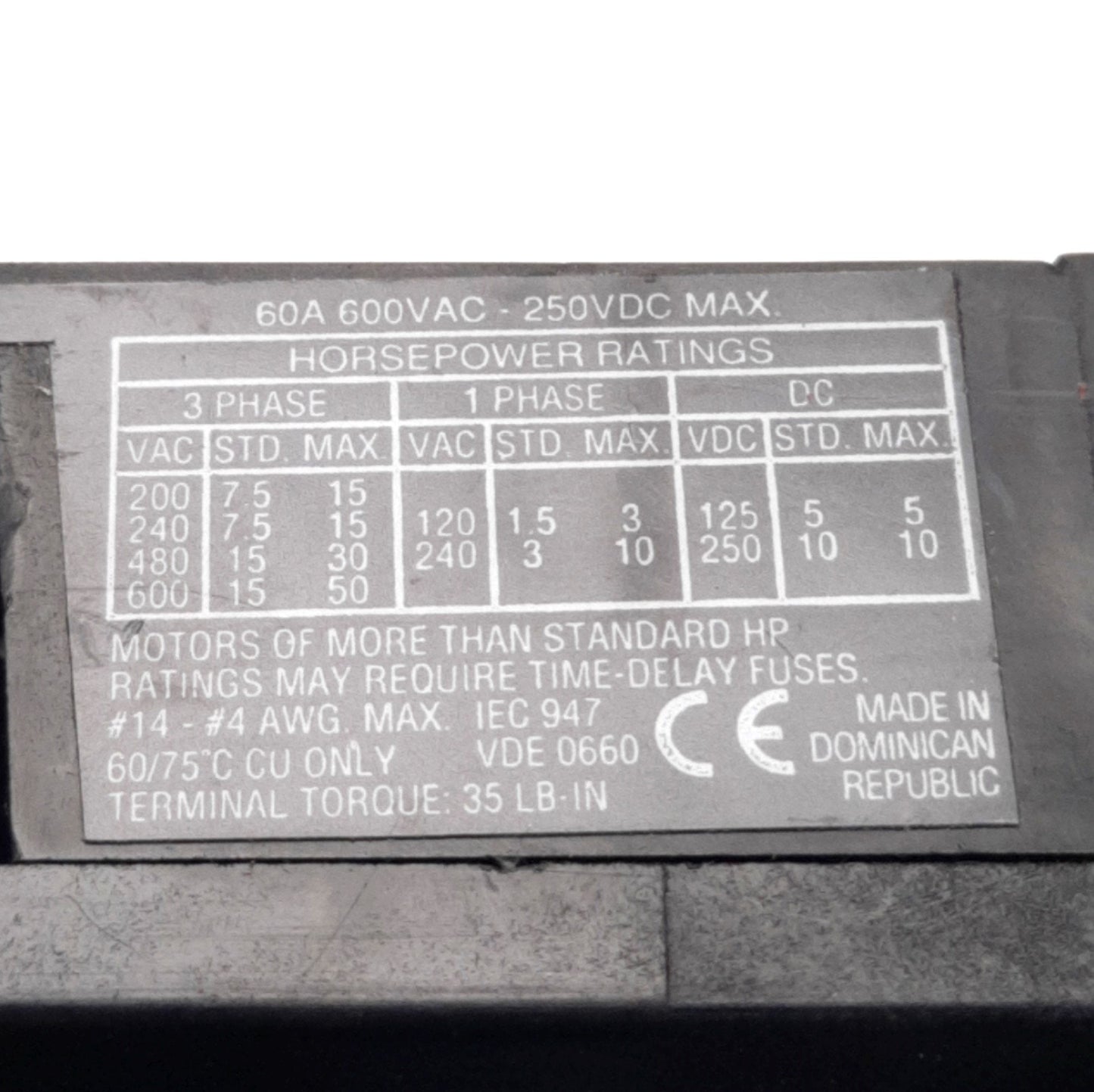 Used Allen Bradley 194R-NJ060P3 SER. B Disconnect Switch, 60A, 600VAC/250VDC, 3 Pole