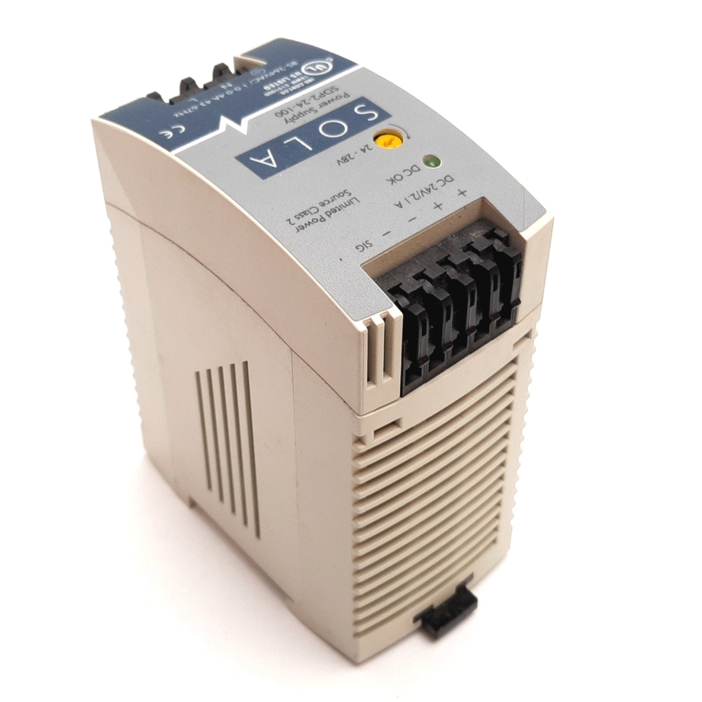 Used Sola SDP2-24-100 Power Supply, Input: 85-264VAC 1.0-0.4A, Output: 24VDC 2.1A