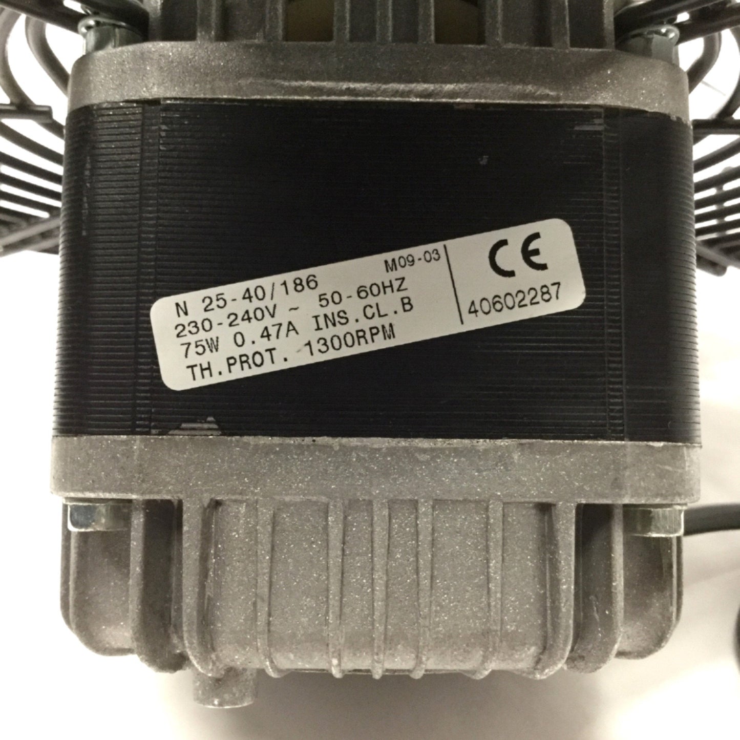 Used Elco N 25-40/186 HVAC Refrigeration Motor 75W 230VAC 1300RPM w/ Ø275mm Fan Blade