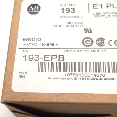 New Allen Bradley 193-EPB Din Rail / Panel Adapter, For 193-ED_B, 193_-EE_B