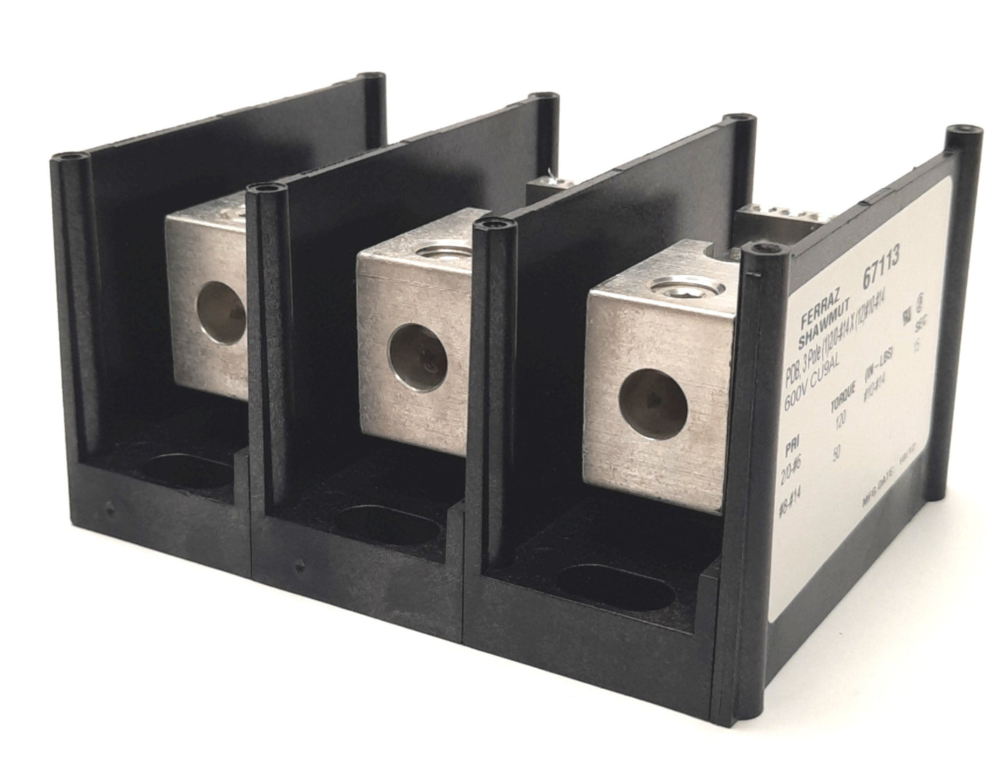New Ferraz Shawmut 67113 PDB Power Distribution Block 175A 600v AC, 3 Pole