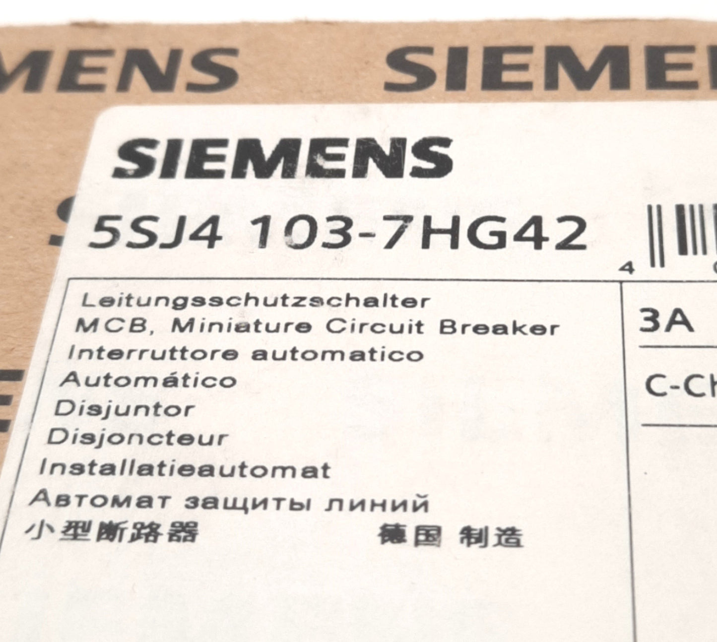 New Siemens 5SJ4103-7HG42 Mini-Circuit Breaker 3A 1Pole, 240/277V AC 60v DC 10kA