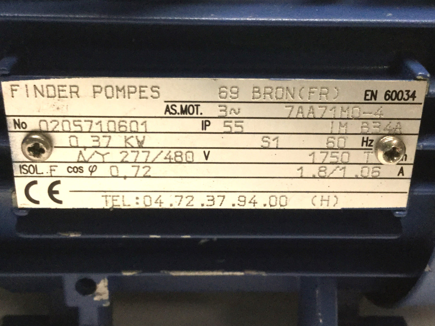 Used FindeR MX109/S Monoblock Centrifugal Pump 0.37kW 3PH Motor 277/480VAC Delta/Wye