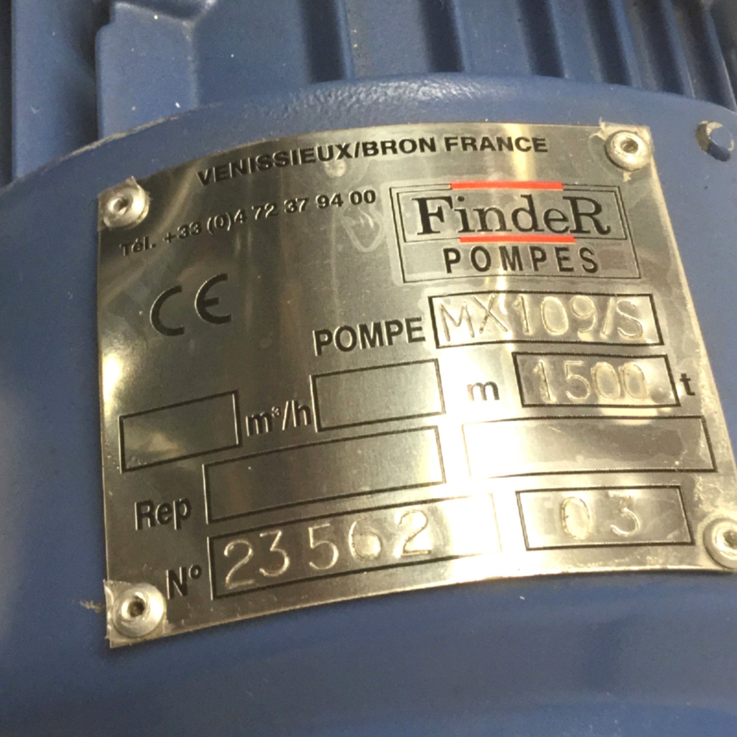 Used FindeR MX109/S Monoblock Centrifugal Pump 0.37kW 3PH Motor 277/480VAC Delta/Wye