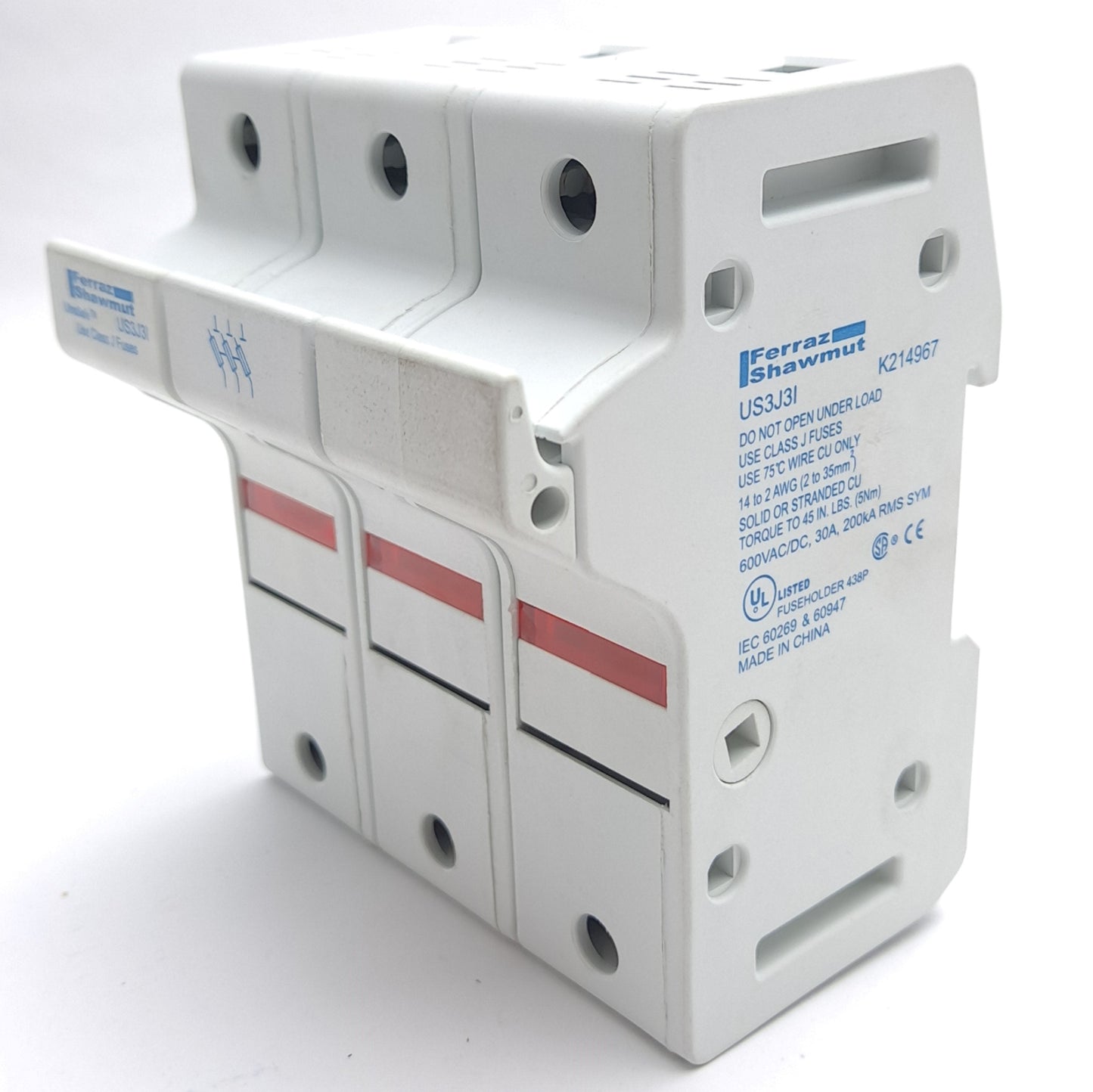 Open box Ferraz Shawmut US3JI K214967 Fuse Holder 3-Pole, 0-30A J-Type, 600v AC/DC, 200kA